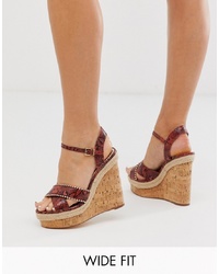 River Island Wide Fit Wedges With Cross Over In Red Snake Print