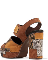 See by Chloe See By Chlo Patchwork Snake Effect Leather And Suede Platform Sandals Tan