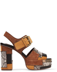 See by Chloe See By Chlo Patchwork Snake Effect Leather And Suede Platform Sandals Tan