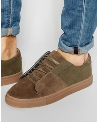 Asos Brand Lace Up Sneakers In Khaki
