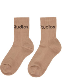 Acne Studios Beige Ribbed Logo Socks