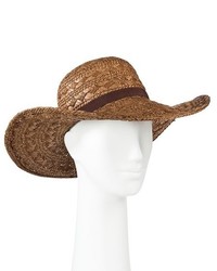 Merona Woven Straw Floppy Brim Hat With Sash Brown