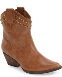 Brown Studded Leather Ankle Boots