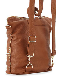 Neiman Marcus Studded Faux Leather Convertible Backpack Cognac