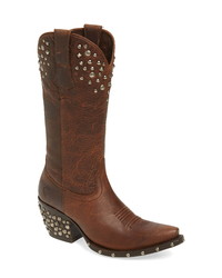Brown Studded Leather Cowboy Boots