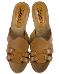 Saint Laurent Yves Leather Platform Sandals