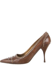 Brown Studded Leather Pumps