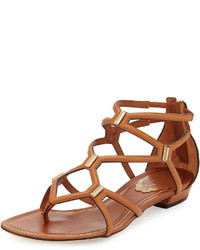 Rene Caovilla Studded Caged Leather Sandal Brown