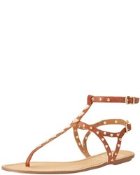 Brown Studded Leather Thong Sandals
