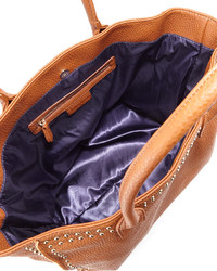 Neiman Marcus Studded Trim Faux Leather Tote Bag Cognac