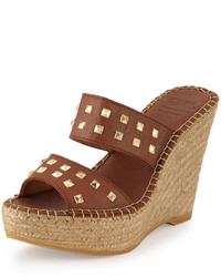 Brown Studded Leather Wedge Sandals