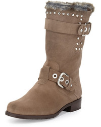 Brown Studded Suede Ankle Boots