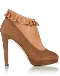 Charlotte Olympia Emily Ruffled Suede Ankle Boots