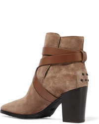 Tod's Leather Trimmed Suede Ankle Boots Brown