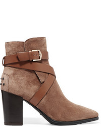 Tod's Leather Trimmed Suede Ankle Boots Brown