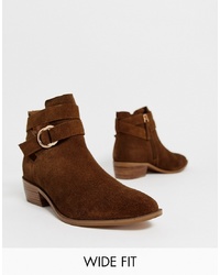 Simply Be Extra Wide Fit Simply Be Extra Wide Dina Ankle Boots With Detail In Brown Suede