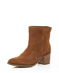 River Island Tan Brown Suede Heeled Ankle Boots