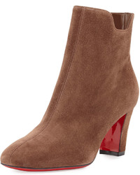 Christian Louboutin Tiagadaboot Suede 70mm Red Sole Bootie Chatain Brown