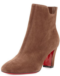 Christian Louboutin Tiagadaboot Suede 70mm Red Sole Bootie Chatain Brown