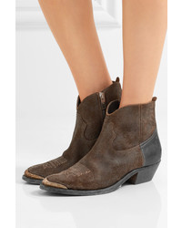 Golden Goose Deluxe Brand Young Distressed Suede And Leather Ankle Boots Brown