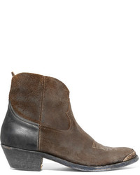 Golden Goose Deluxe Brand Young Distressed Suede And Leather Ankle Boots Brown