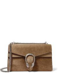 Gucci Dionysus Medium Leather Trimmed Suede Shoulder Bag Taupe