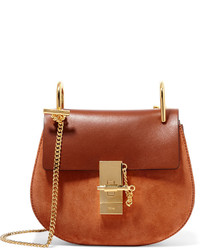 Chloé Drew Mini Leather And Suede Shoulder Bag Brown
