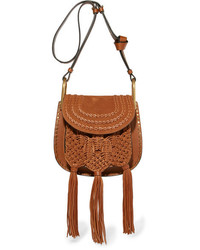 Chloé Hudson Small Whipstitched Leather And Suede Shoulder Bag Tan