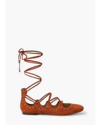 Mango Outlet Lace Up Suede Ballerina
