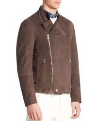 Brunello Cucinelli Suede Asymmetrical Zip Moto Jacket