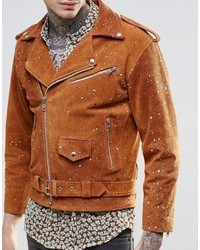 Reclaimed Vintage Suede Biker Jacket In Paint Splatter