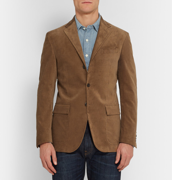 Polo Ralph Lauren Tan Harvard Slim Fit Suede Panelled Corduroy Blazer ...