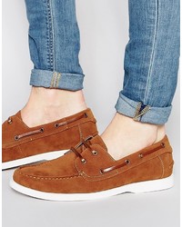 Asos Brand Boat Shoes In Tan Faux Suede