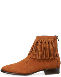 Jimmy Choo Eric Dry Suede Fringe Trim Ankle Boot Tan
