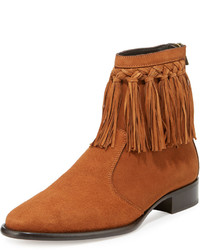 Jimmy Choo Eric Dry Suede Fringe Trim Ankle Boot Tan