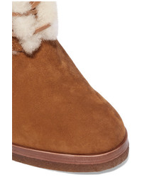 Michael Kors Michl Kors Collection Chadwick Shearling Trimmed Suede Wedge Boots Tan