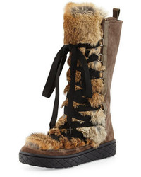 Moncler Zoelie Lace Up Fur Boot Brown
