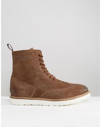 Frank Wright Brogue Boots In Tan Suede