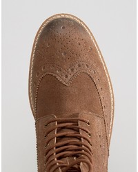 Frank Wright Brogue Boots In Tan Suede
