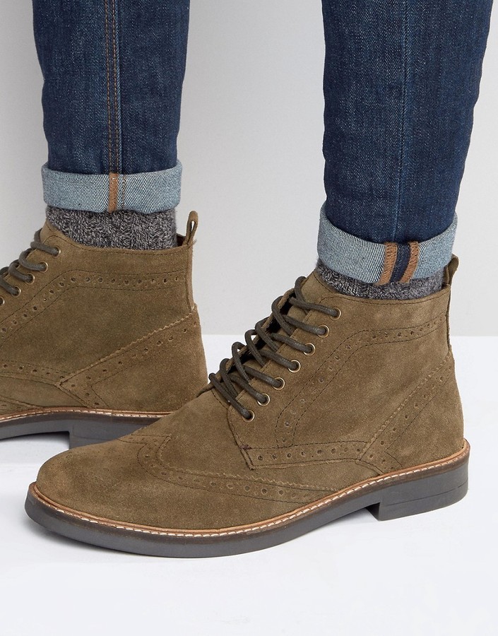 Frank Wright Suede Brogue Boots In Taupe, $56 | Asos | Lookastic