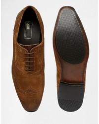 Asos Brand Oxford Brogue Shoes In Tan Suede With Contrast Sole