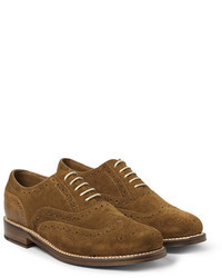 Grenson Stanley Suede And Pebbled Leather Wingtip Brogues