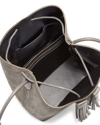 Tom Ford Suede Double Tassel Medium Bucket Bag Dark Gray