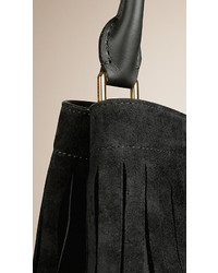 Burberry The Bucket Bag In Tiered Suede Fringing