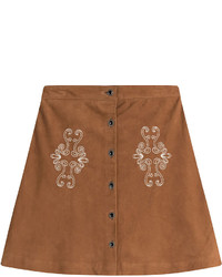 The Kooples Suede Skirt With Embroidery
