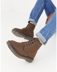 Bershka Lace Up Boot In Brown With Chunky Sole