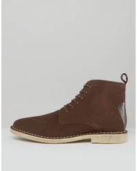 Asos Wide Fit Desert Boots In Brown Suede With Leather Detail