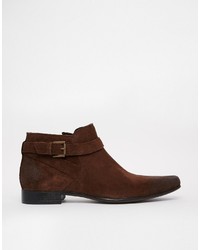 Asos Chelsea Boots In Brown Suede With Buckle Strap