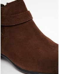 Asos Chelsea Boots In Brown Suede With Buckle Strap