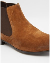 Asos Brand Chelsea Boots In Tan Suede With Back Pull